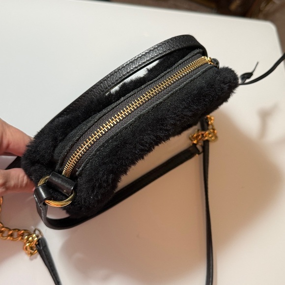 UGG Black Fuzzy & Suede Mini Crossbody Bag with Gold Chain - Picture 3 of 5